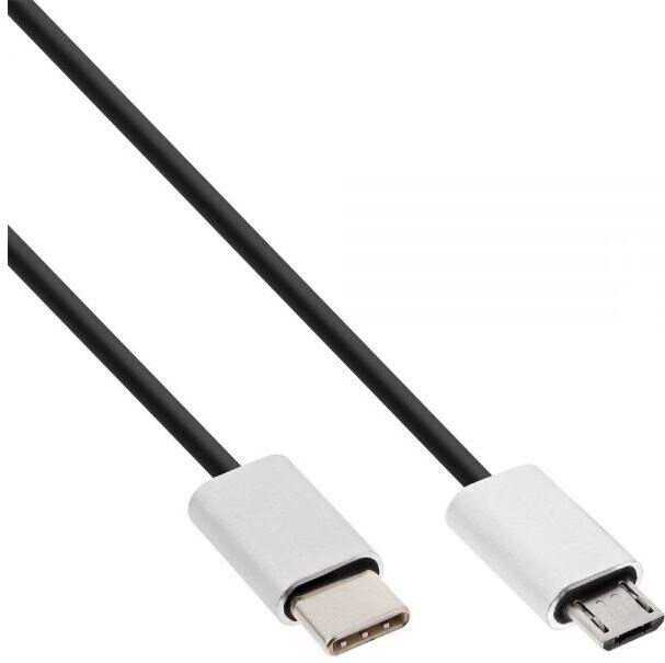 InLine USB 2.0 Kabel, Typ C Stecker an Micro-B Stecker, schwarz/Alu, flexibel, 2m