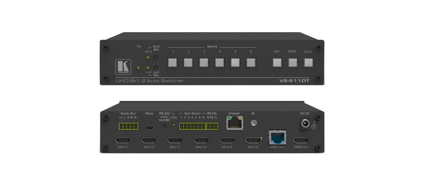 Kramer VS-611DT 6x1:2 4K 60 4:2:0 HDMI Auto-Switcher und PoE-Lieferant über HDBaseT