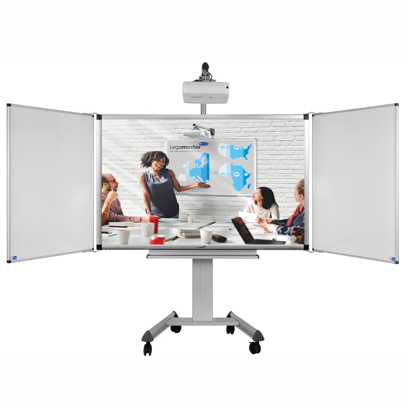 Vorschau: Legamaster Pro-Paket 8F eBoard Touch 85" elektr höhenverstellbares Stativ+Flügel