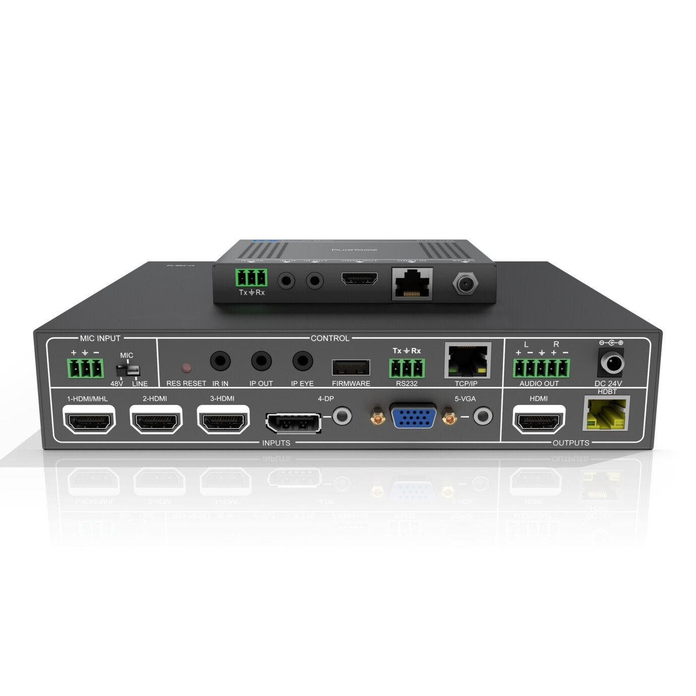 OneAV PureTools Seamless Scaler Switcher 5x2, 1080P, 3-L-MIC, HDMI & HDBT Out