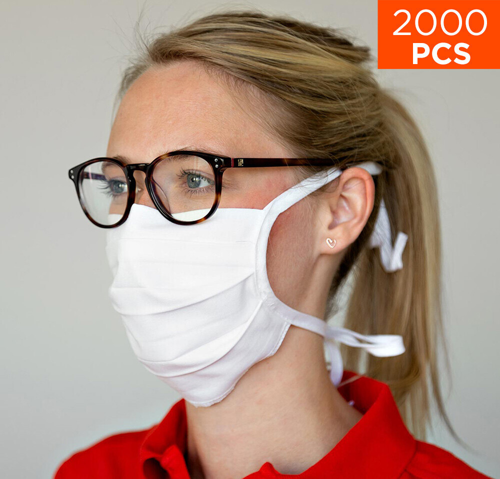 celexon Behelfs- Mund- und Nasenmaske Premium 100% Baumwolle mehrlagig ÖkoTex100 - 2000er Pack - mit