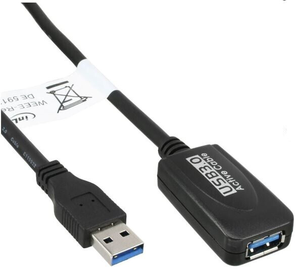 InLine USB 3.0 Aktiv-Verlängerung, Stecker A an Buchse A, schwarz, 5m