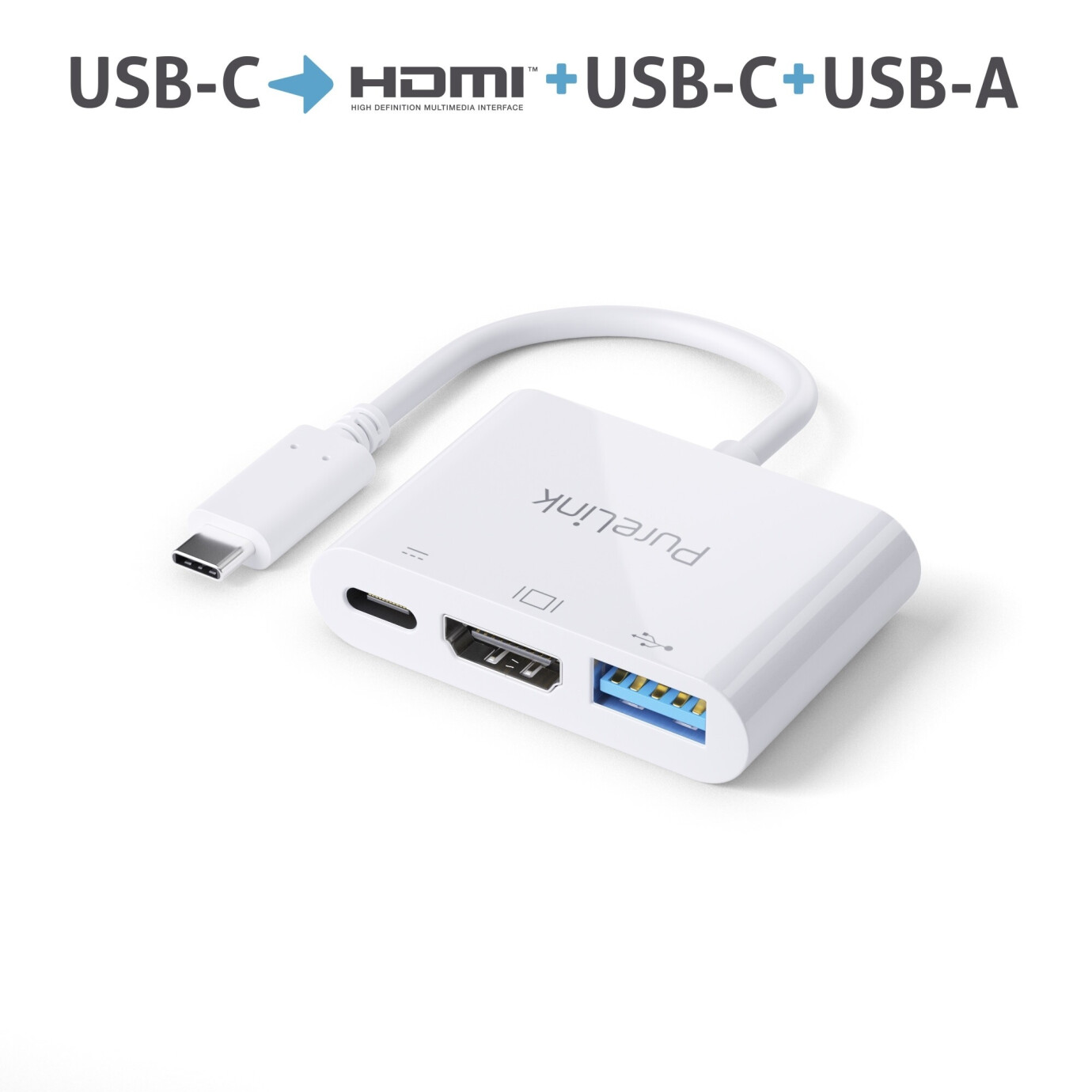 Purelink IS270 USB-C auf HDMI, USB-C, USB-A Adapter 0,10m weiß