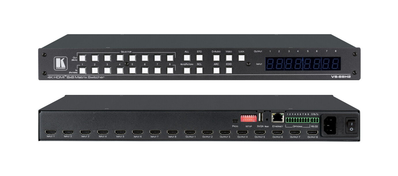Kramer VS-88H2 8x8 4K HDR HDCP 2.2 HDMI Matrix–Umschalter für digitales Audio–Routing