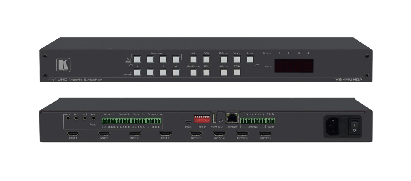 Kramer VS-44UHDA 4x4 Matrixschalter für 4K60 4:2:0 HDMI mit Audio Ein — und Auskopplung