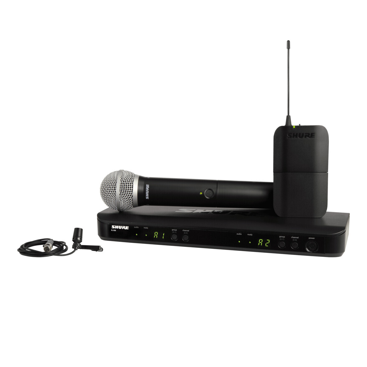 Shure BLX1288/CVL Combo Funksystem mit PG58 Mikrofon, CVL Lavalier und Doppelempfänger H8E (518-542 