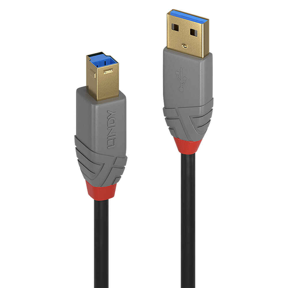 Lindy 5m USB 3.2 Typ A an B Kabel - USB Typ A Stecker an B Stecker, 5GBit/s, Anthra Line
