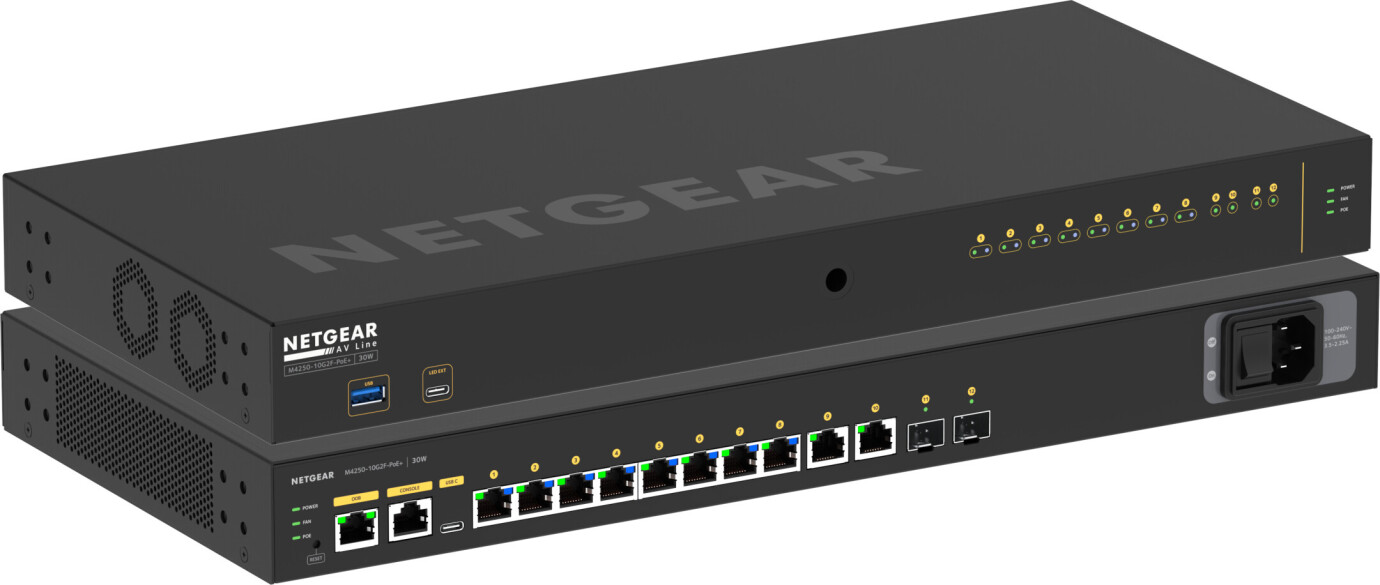 Netgear AV Line Managed Switch 8x 1G PoE+ 125W, 2x 1G und 2x SFP - M4250-10G2F-PoE+