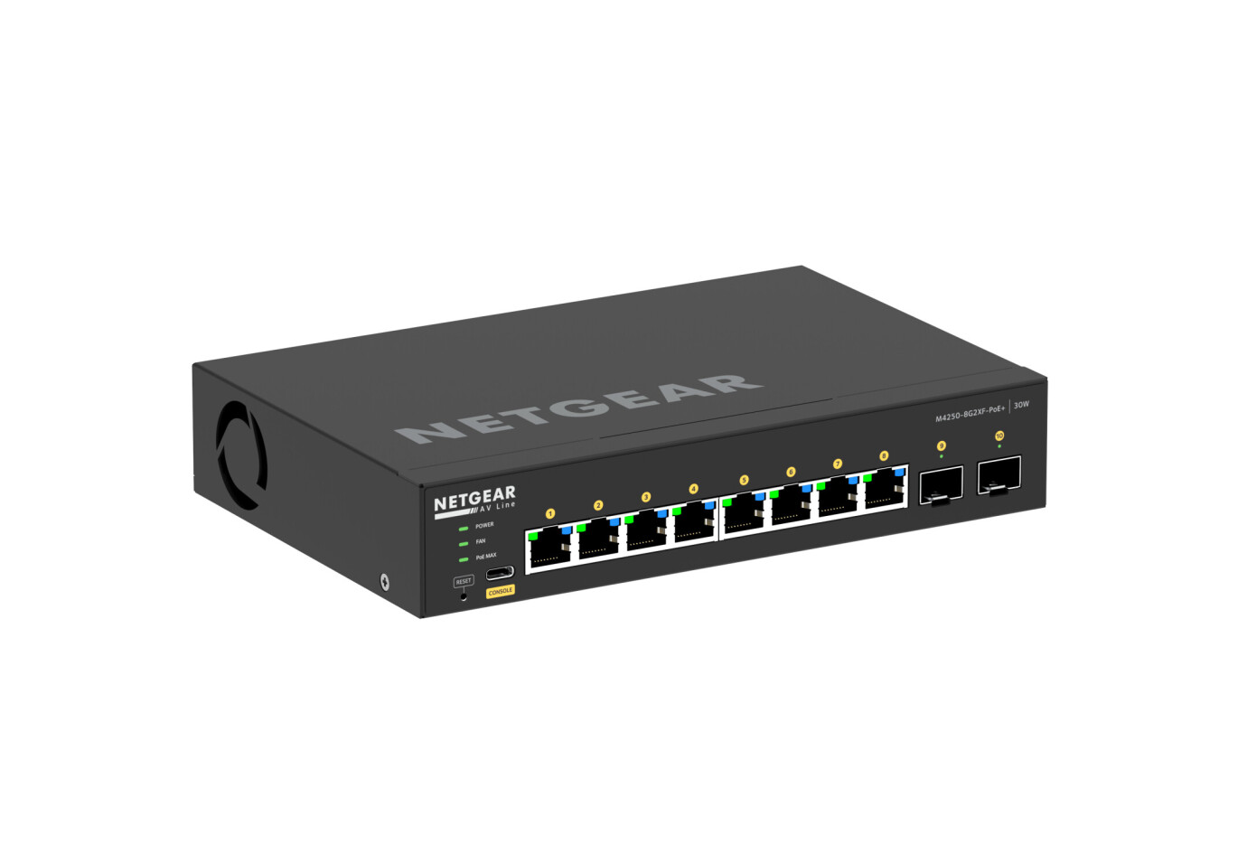 Netgear AV Line Desktop-Switch 8x 1G PoE+ 220W und 2x SFP+ M4250-8G2XF-PoE+ 1000027848