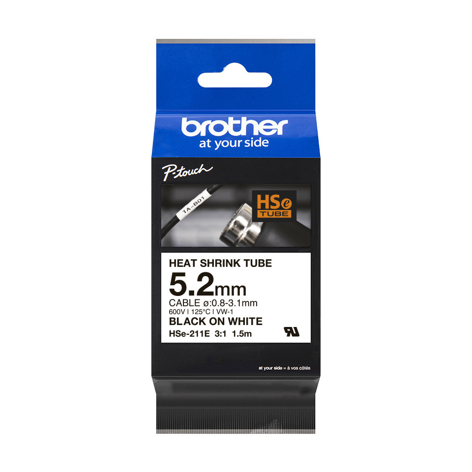 Brother HSe-211E Schrumpfschlauch schwarz/weiß 5,2mm/1,5m