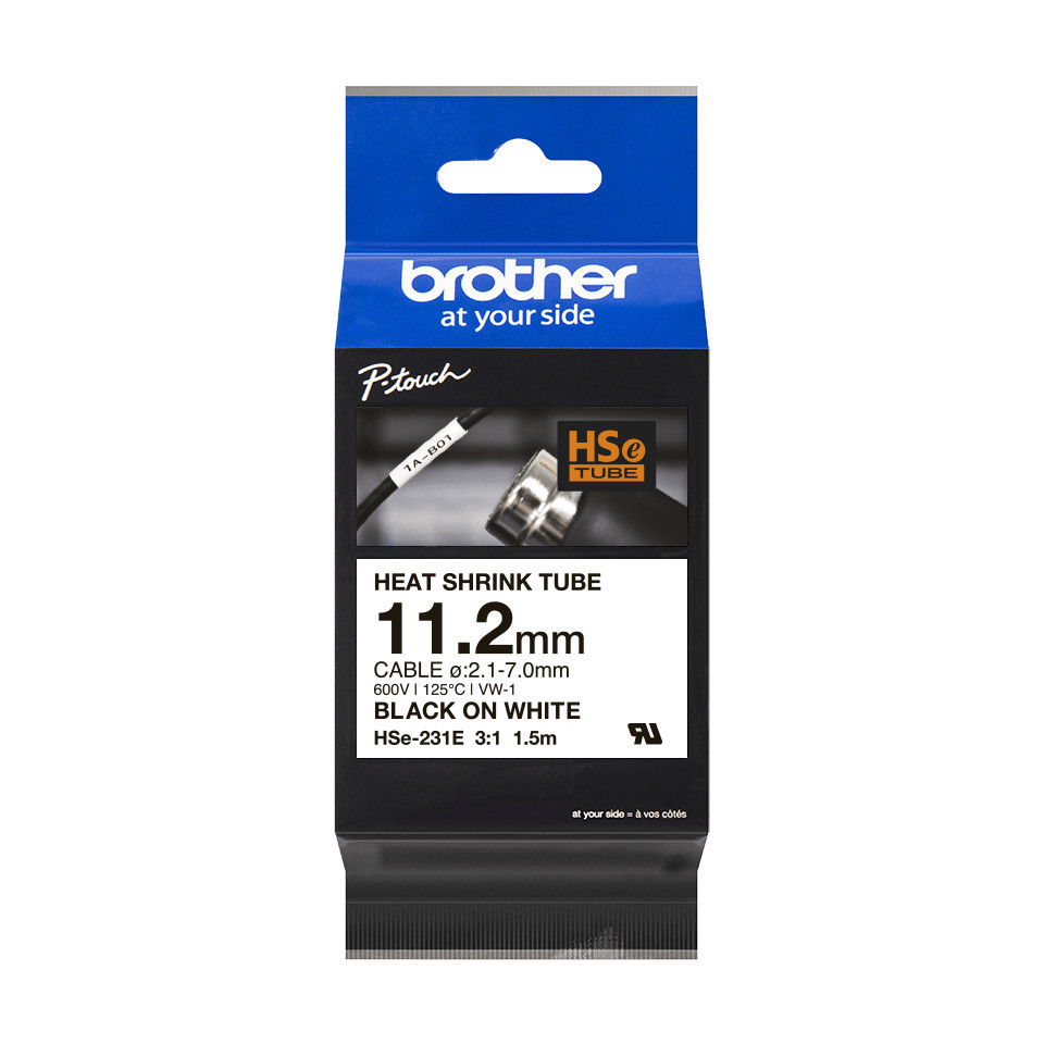 Brother HSe-231E Schrumpfschlauch schwarz/weiß 11,2mm/1,5m