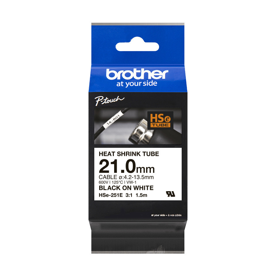 Brother HSe-251E Schrumpfschlauch schwarz/weiß 21mm/1,5m