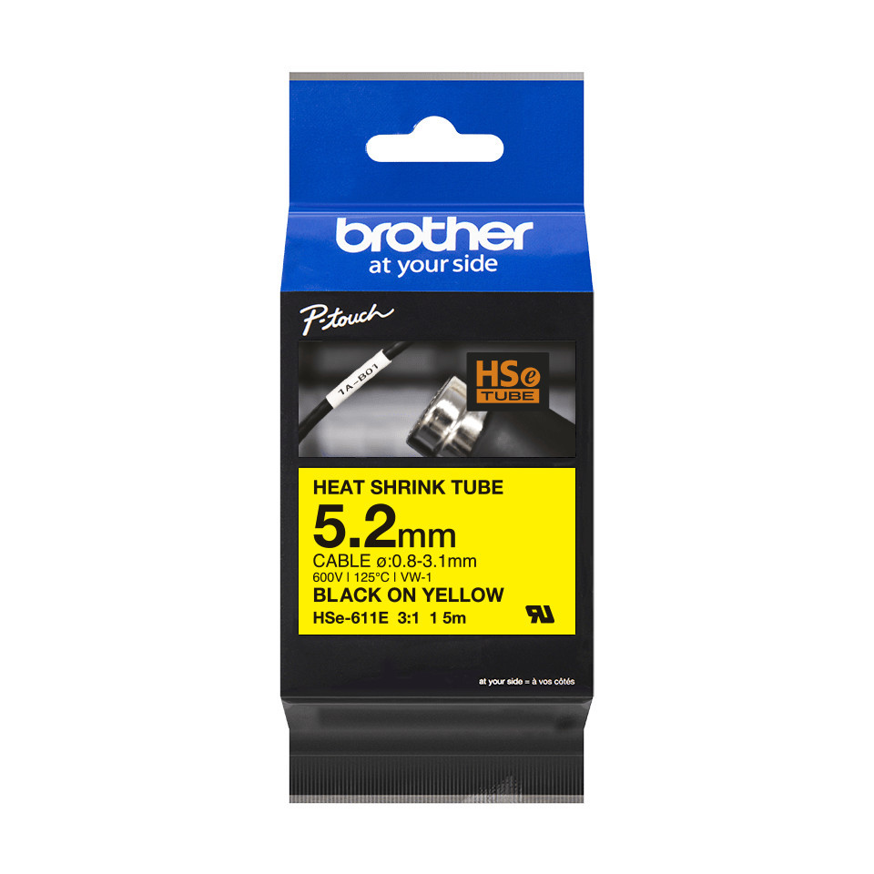 Brother HSe-611E Schrumpfschlauch schwarz/gelb 5,2mm/1,5m