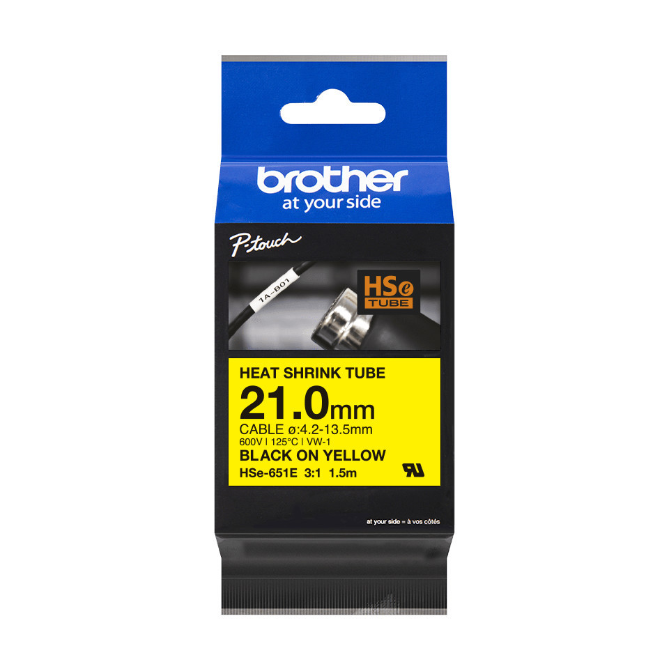 Brother HSe-651E Schrumpfschlauch schwarz/gelb 21mm/1,5m 1000030558