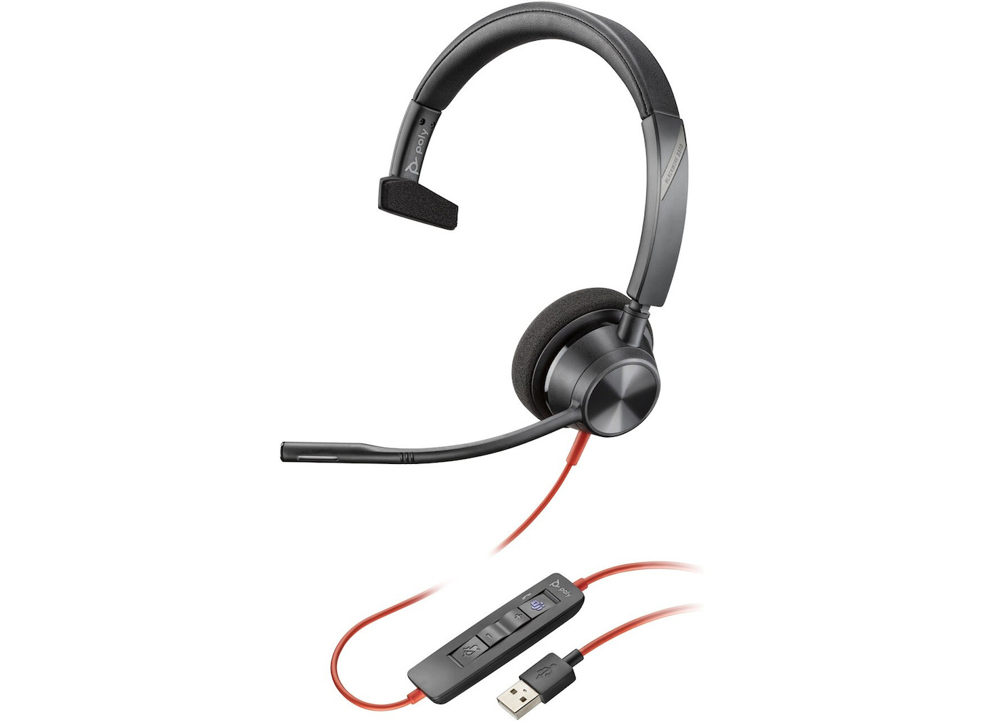 Poly Blackwire 3310, BW3310-M - Schnurgebundenes MS Mono-Headset mit USB-A zertifiziert für Microsof