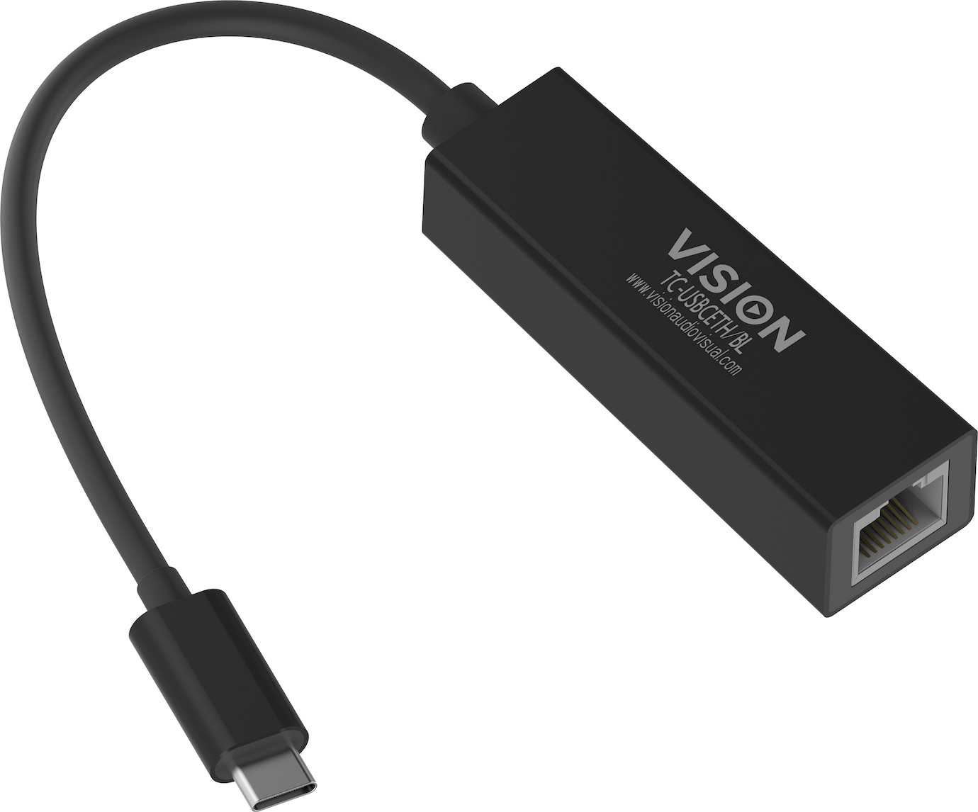 Vision TC-USBCETH/BL Professioneller USB-C-zu-Ethernet-Adapter, Schwarz