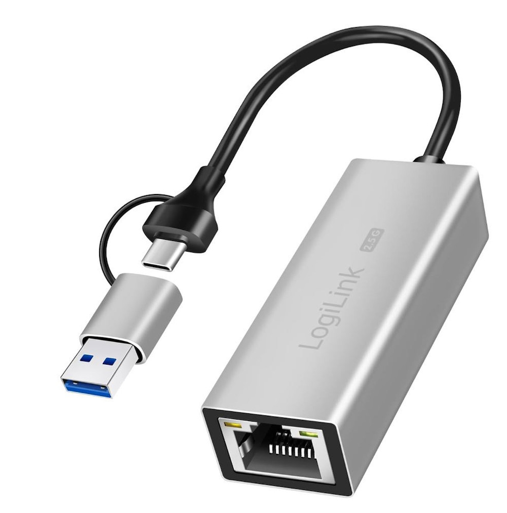 LogiLink USB-a/C auf 2,5G Ethernet Adapter, silber