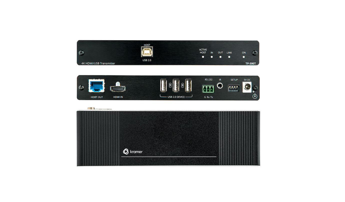 Kramer TP-590T 4K60 4:2:0 HDMI–Transmitter mit USB, RS–232 und IR über HDBaseT 2.0 mit langer Reichw