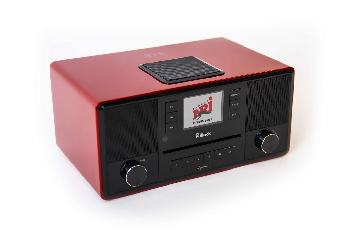 Block Aurora Stereoanlage mit integrierten Lautsprechern für kräftigen Sound in Hochglanz Rot