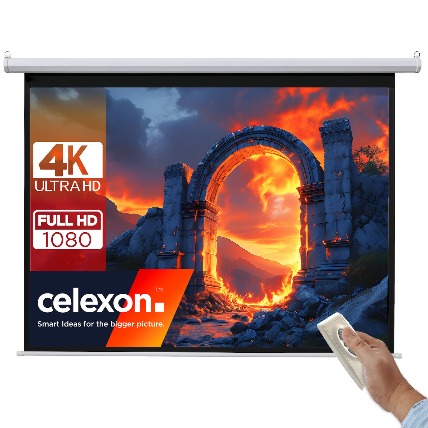 celexon basic line Motorleinwand 240 x 180cm,Leinwand Format 4:3, Heimkino Leinwand, Beamerleinwand,