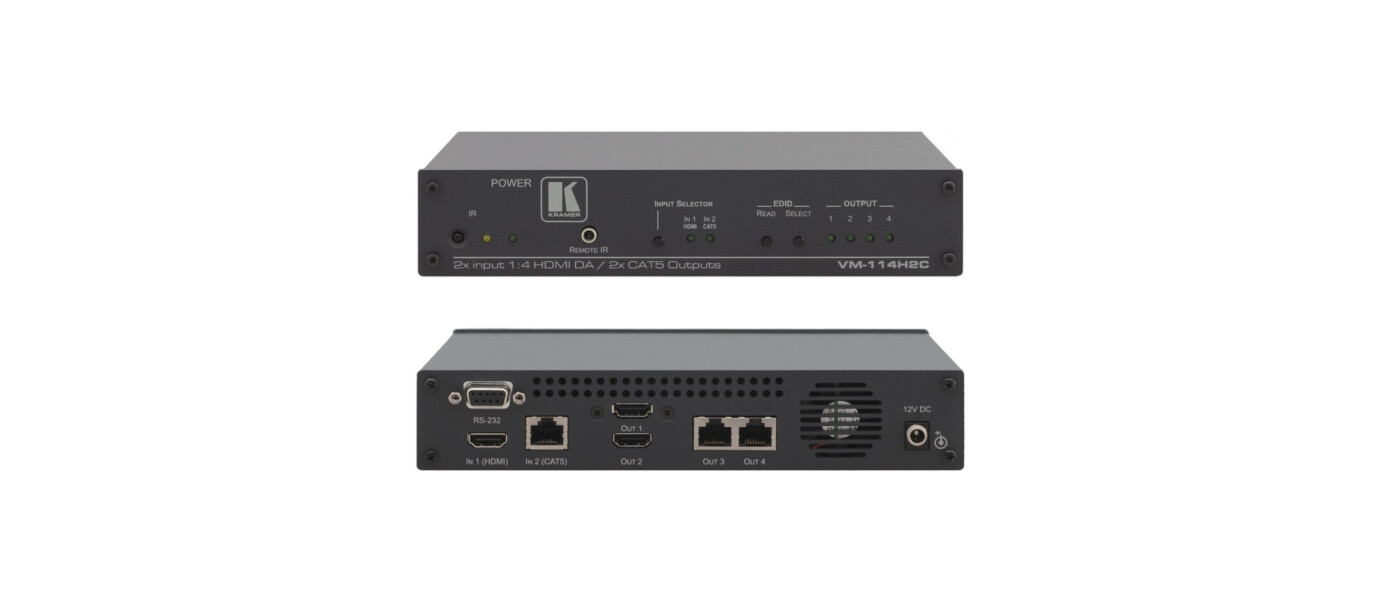 Kramer VM-114H2C 2x1:4 HDMI-CAT Verteiler (1x HDMI, 1x CAT auf 2x HDMI, 2x CAT)