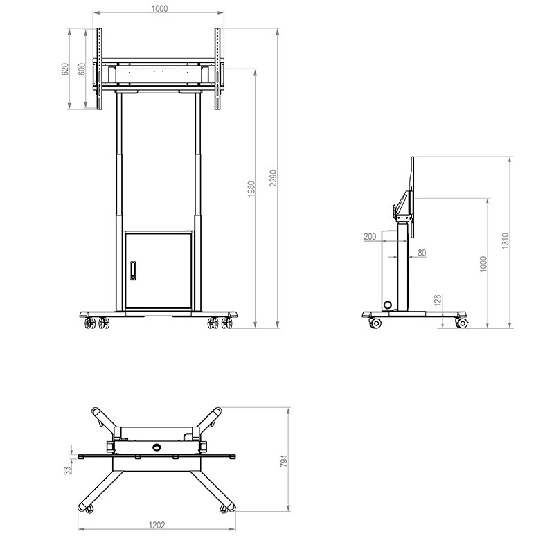 Vorschau: Hagor HP Twin Lift M-B - mobiles, motorisches höhenverstellbares Liftsystem 55-86"| VESA max. 900x6