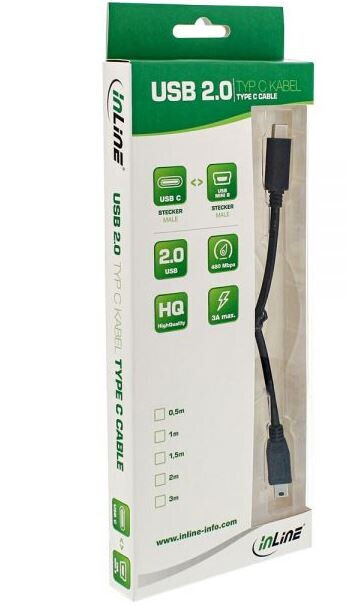 Vorschau: InLine USB 2.0 Kabel, Typ C Stecker an Mini-B Stecker (5pol.), schwarz, 1,5m