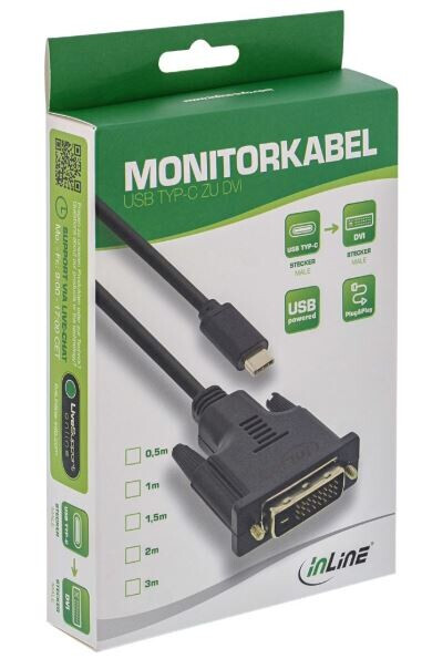 Vorschau: InLine USB Display Kabel, USB Typ-C Stecker zu DVI Stecker (DP Alt Mode), schwarz, 2m