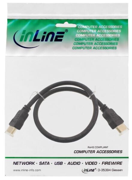 Vorschau: InLine® HDMI Kabel, HDMI-High Speed mit Ethernet, Premium, Stecker / Stecker, schwarz / gold, 0,3m