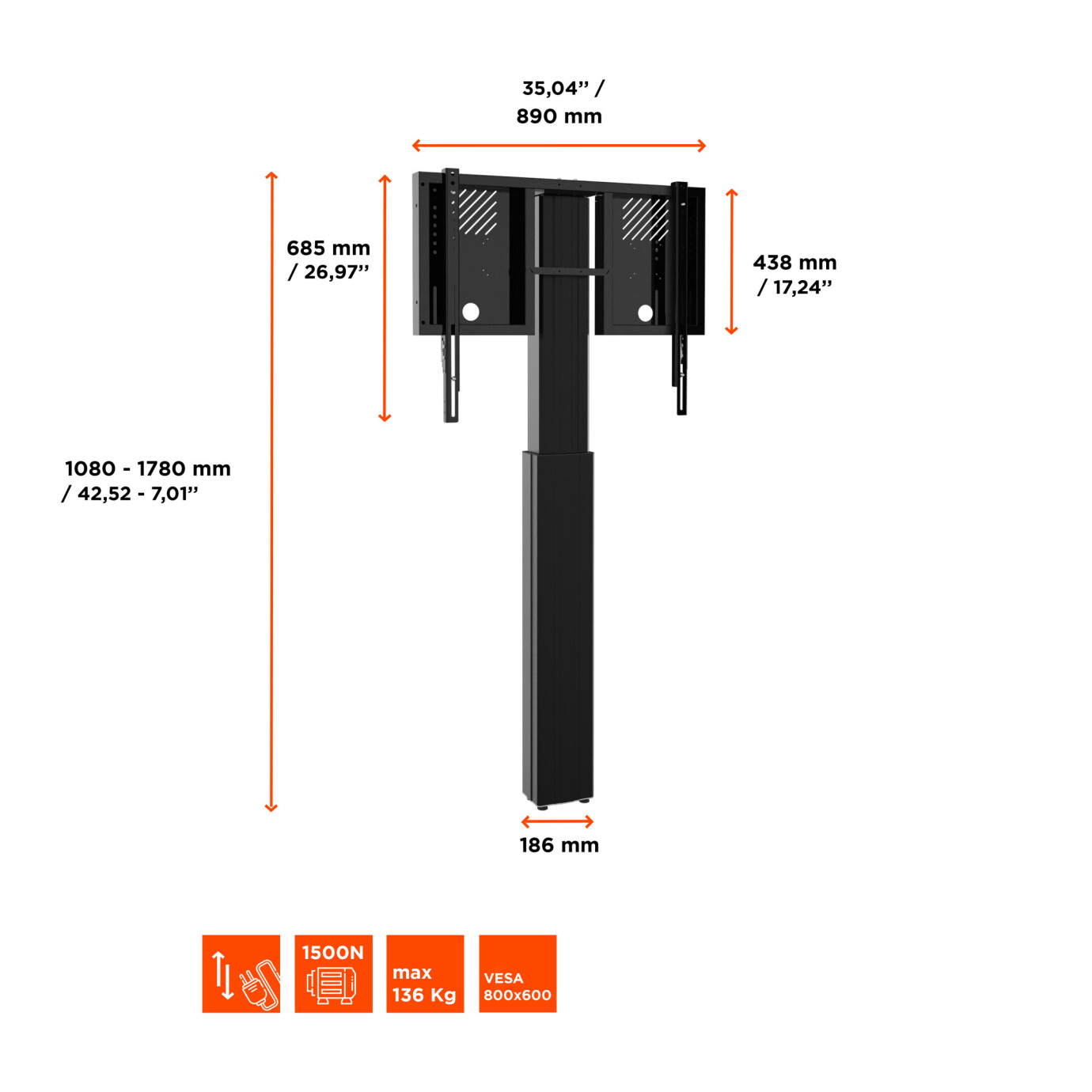 Vorschau: celexon Expert elektrisch höhenverstellbarer Display-Ständer Adjust-4286WB mit Wandbefestigung - 70c