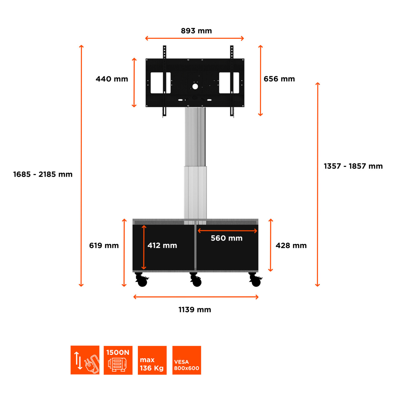 Vorschau: celexon Expert elektrisch höhenverstellbarer Display-Rollwagen Adjust-4275MB mit Schrank - 50cm