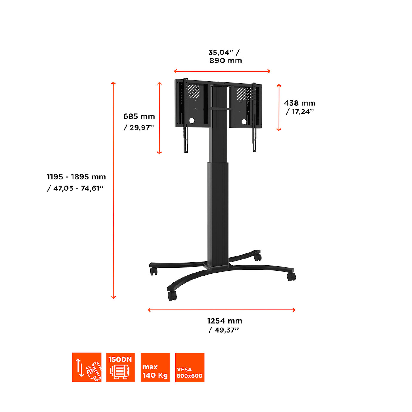 Vorschau: celexon Expert elektrisch höhenverstellbarer Display-Rollwagen Adjust-4286MB - 70cm - Demo