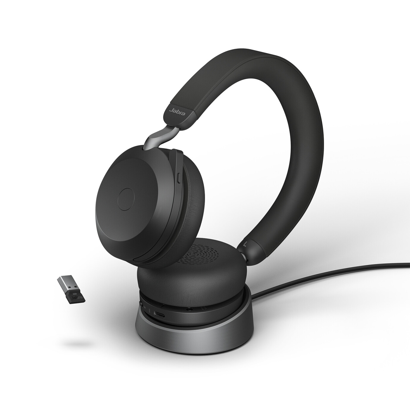 Vorschau: Jabra Evolve2 75 Schnurloses Stereo-Headset für UC mit Desk Stand, Bluetooth, USB-C, schwarz