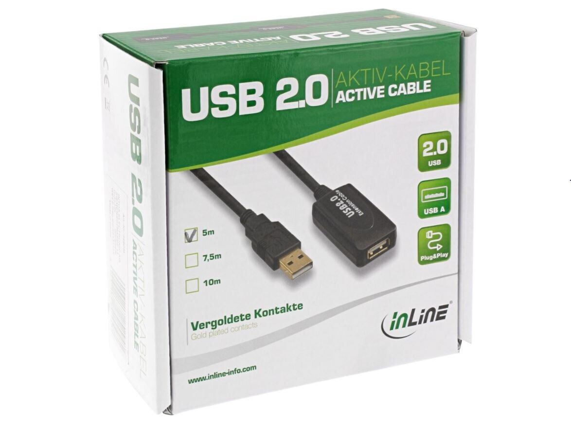 Vorschau: InLine USB 2.0 Aktiv-Verlängerung, mit Signalverstärkung "Repeater", Stecker A an Buchse A, 5m