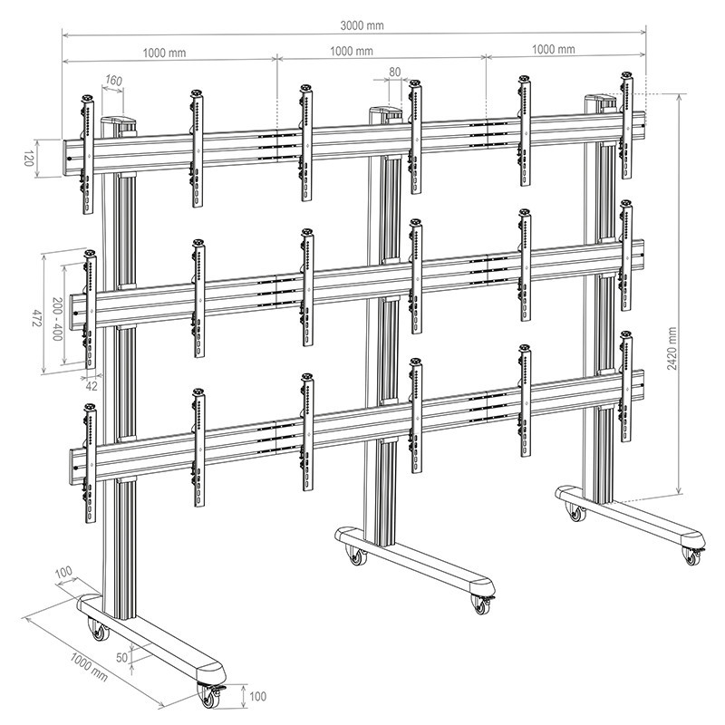 Vorschau: Hagor HA-VWT - Videowall-Trolley 3x3 - 46-55" |max. VESA 800x400 | Traglast 360 kg