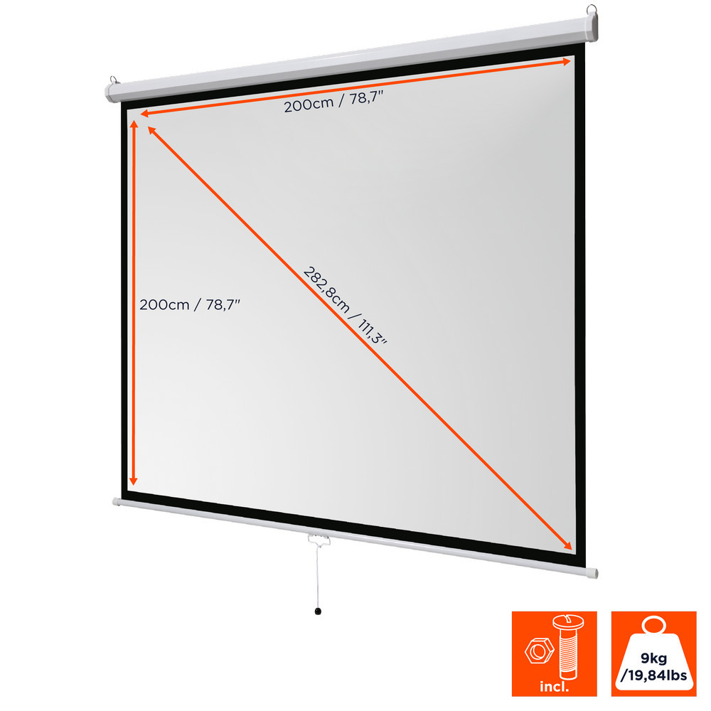 Vorschau: celexon basic line Rolloleinwand 200 x 200cm,Leinwand Format 1:1 , Heimkino Leinwand, Beamerleinwand