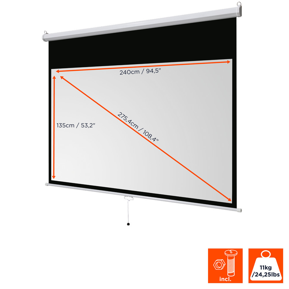 Vorschau: celexon basic line Rolloleinwand 240 x 135cm,Leinwand Format 16:9, Heimkino Leinwand, Beamerleinwand