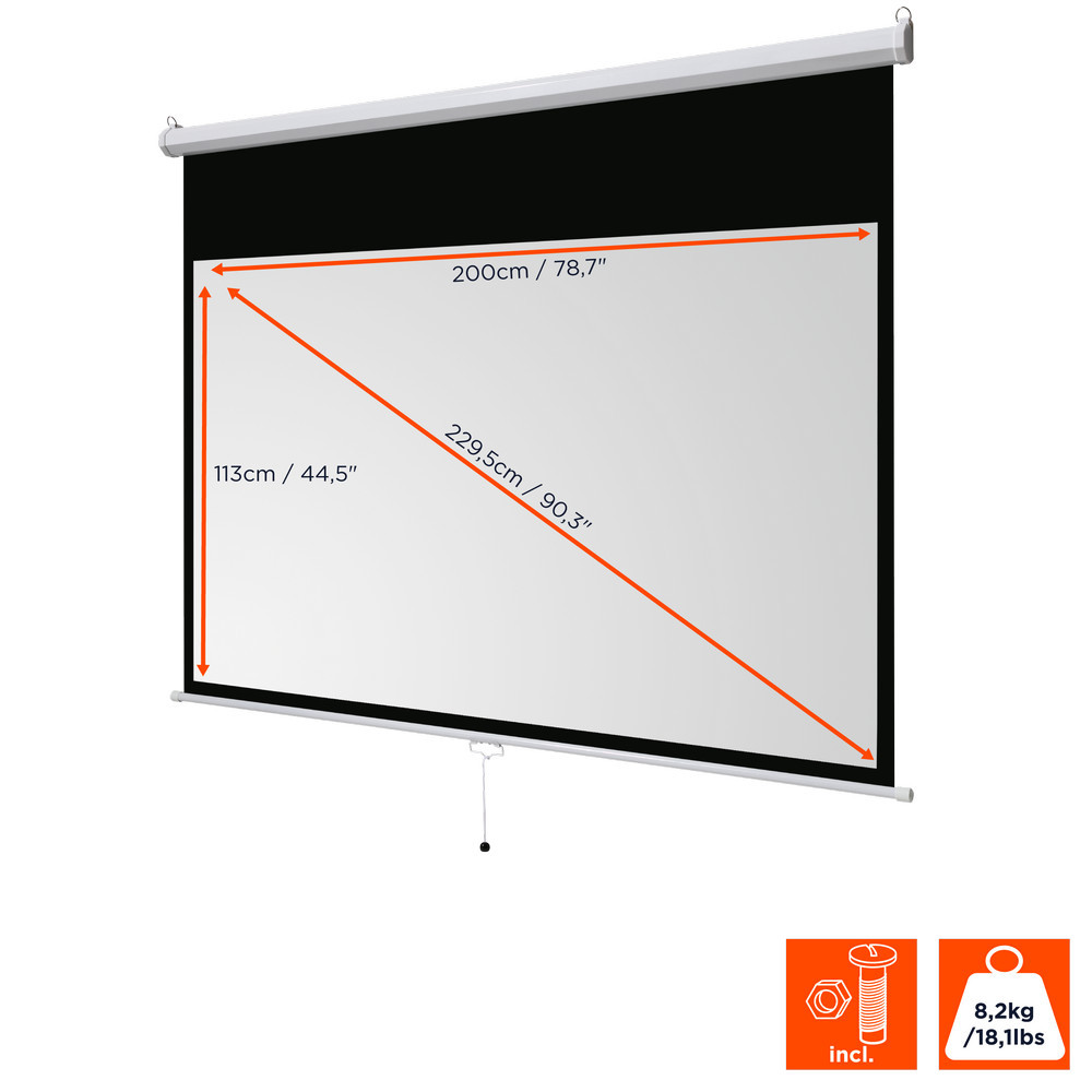 Vorschau: celexon basic line Rolloleinwand 200 x 113cm,Leinwand Format 16:9 , Heimkino Leinwand, Beamerleinwan