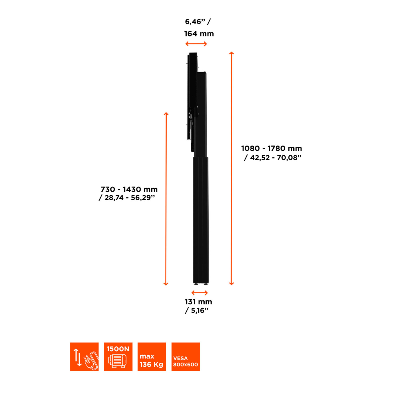 Vorschau: celexon Expert elektrisch höhenverstellbarer Display-Ständer Adjust-4286WB mit Wandbefestigung - 70c