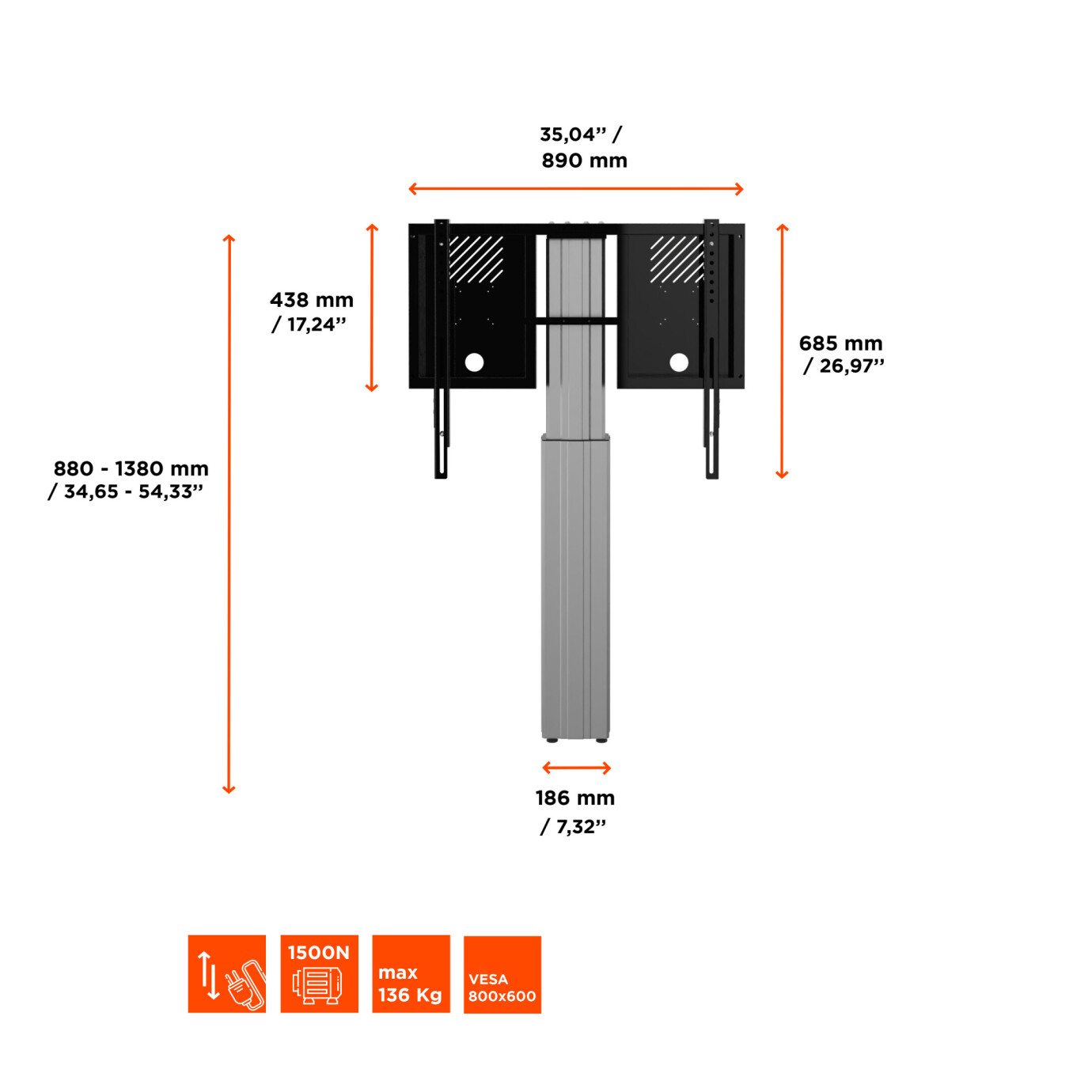 Vorschau: celexon Expert elektrisch höhenverstellbarer Display-Ständer Adjust-4275WS mit Wandbefestigung - 50c