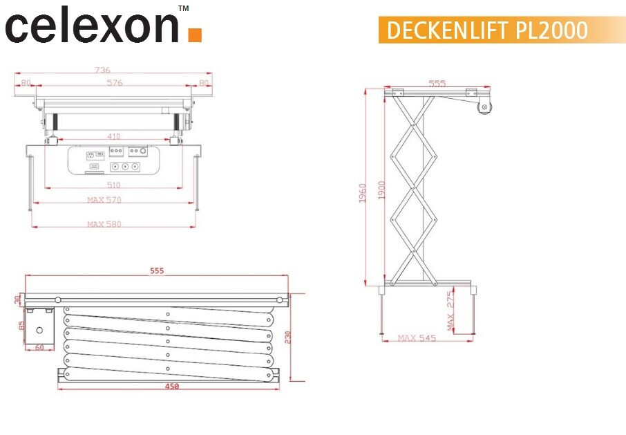 Vorschau: celexon Beamer Deckenlift PL2000 - max. ausfahrbar bis 196 cm - 15kg Traglast - Demo