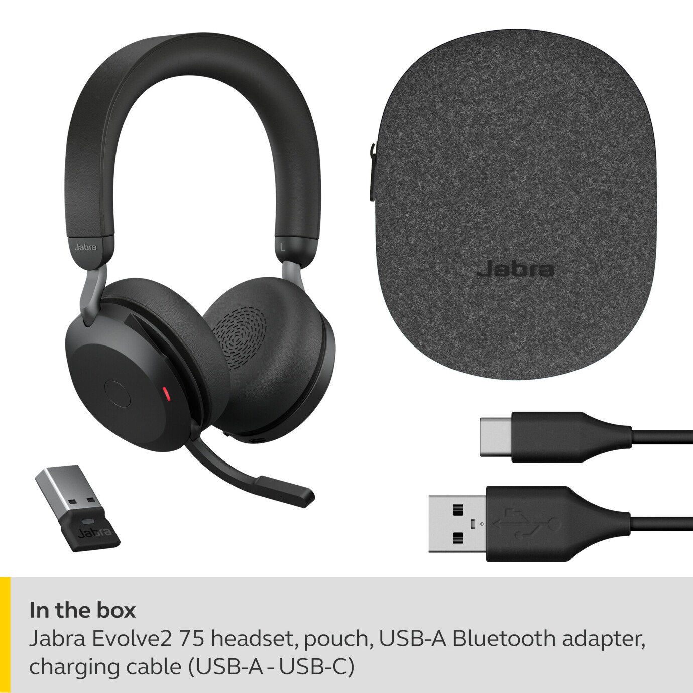 Vorschau: Jabra Evolve2 75 Schnurloses Stereo-Headset für UC, Bluetooth, USB-A, schwarz