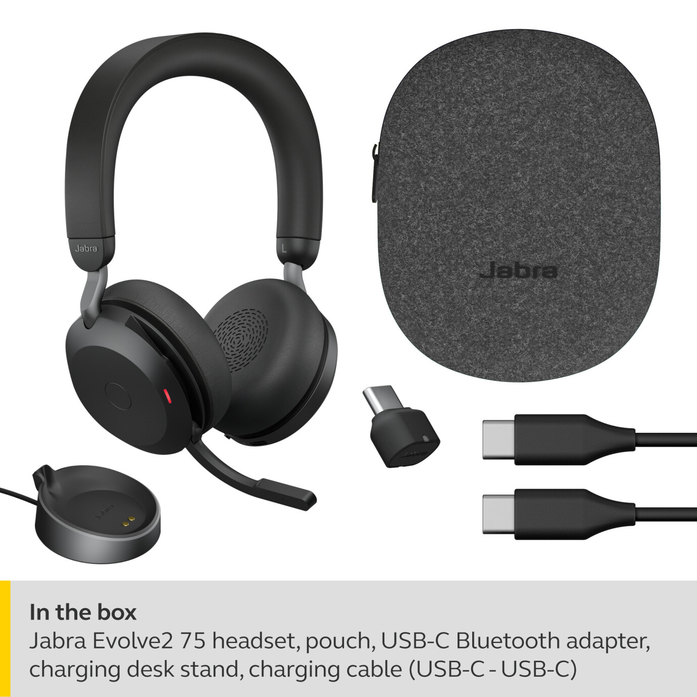 Vorschau: Jabra Evolve2 75 Schnurloses Stereo-Headset für UC mit Desk Stand, Bluetooth, USB-C,schwarz