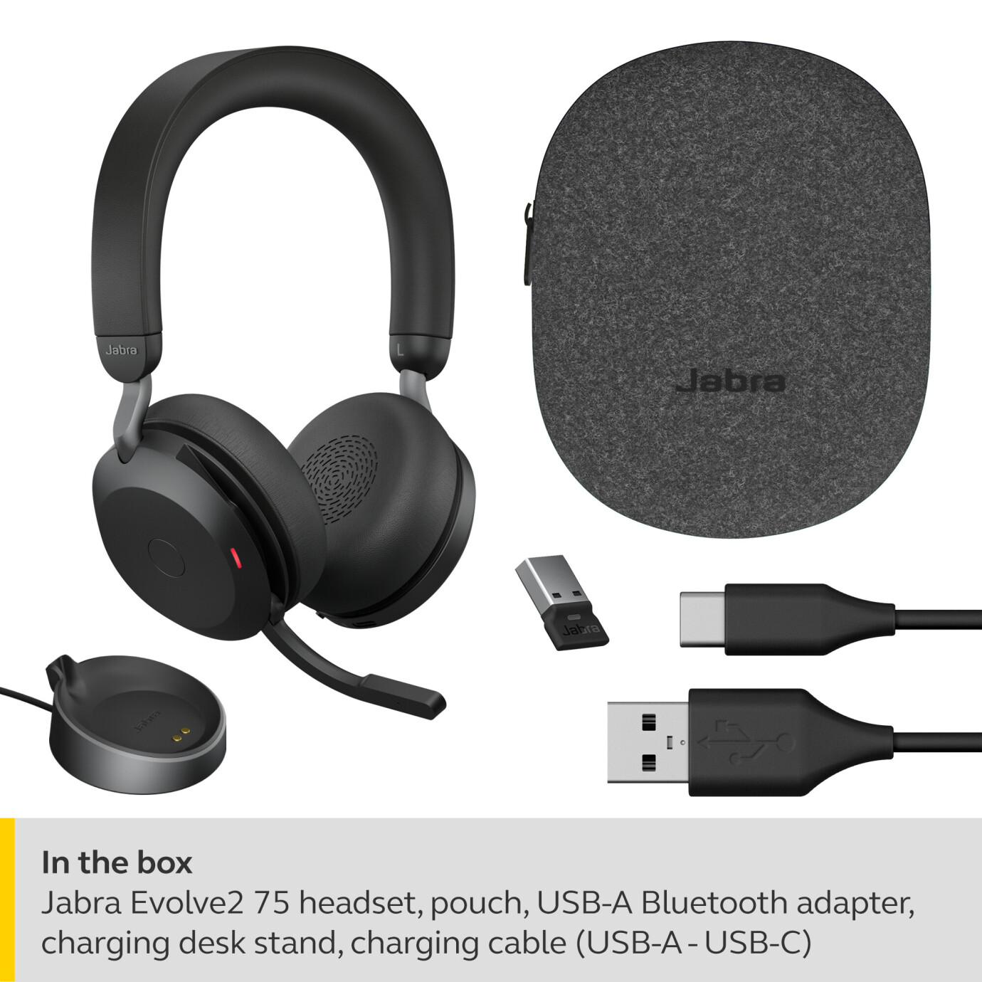 Vorschau: Jabra Evolve2 75 Schnurloses Stereo-Headset für MS mit Desk Stand, Bluetooth, USB-A, schwarz