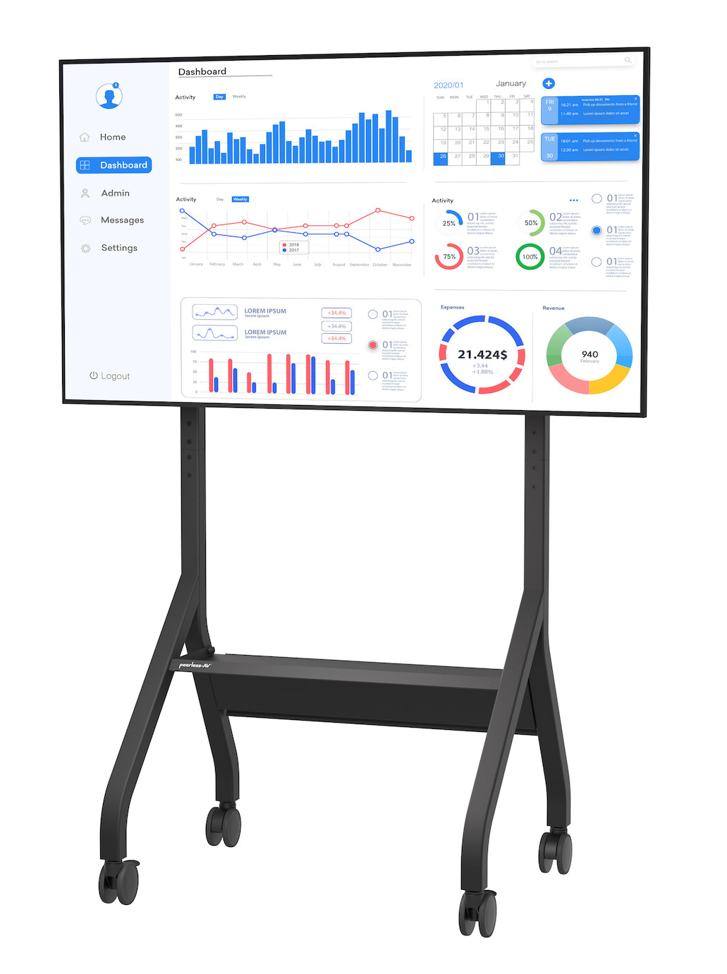 Vorschau: Peerless-AV SR898-EUK Rollwagen Trolley mit Ablage für Displays bis 110 Zoll/ bis 136kg/ bis VESA 90