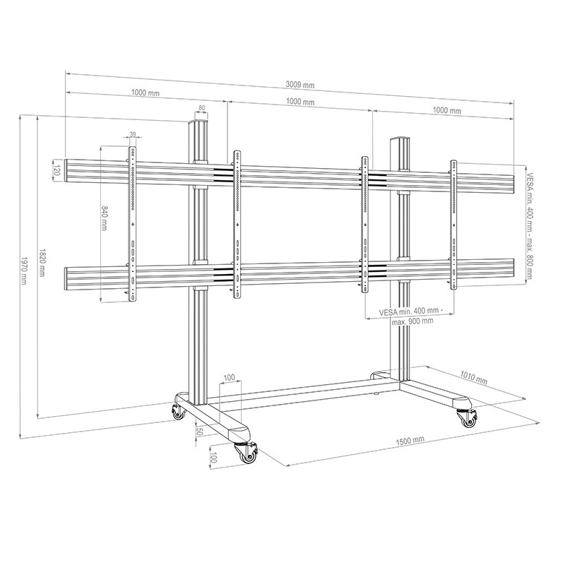 Vorschau: Hagor CPS Mobile Stand Dual mobiles Standsystem für 75 – 86“ Displays