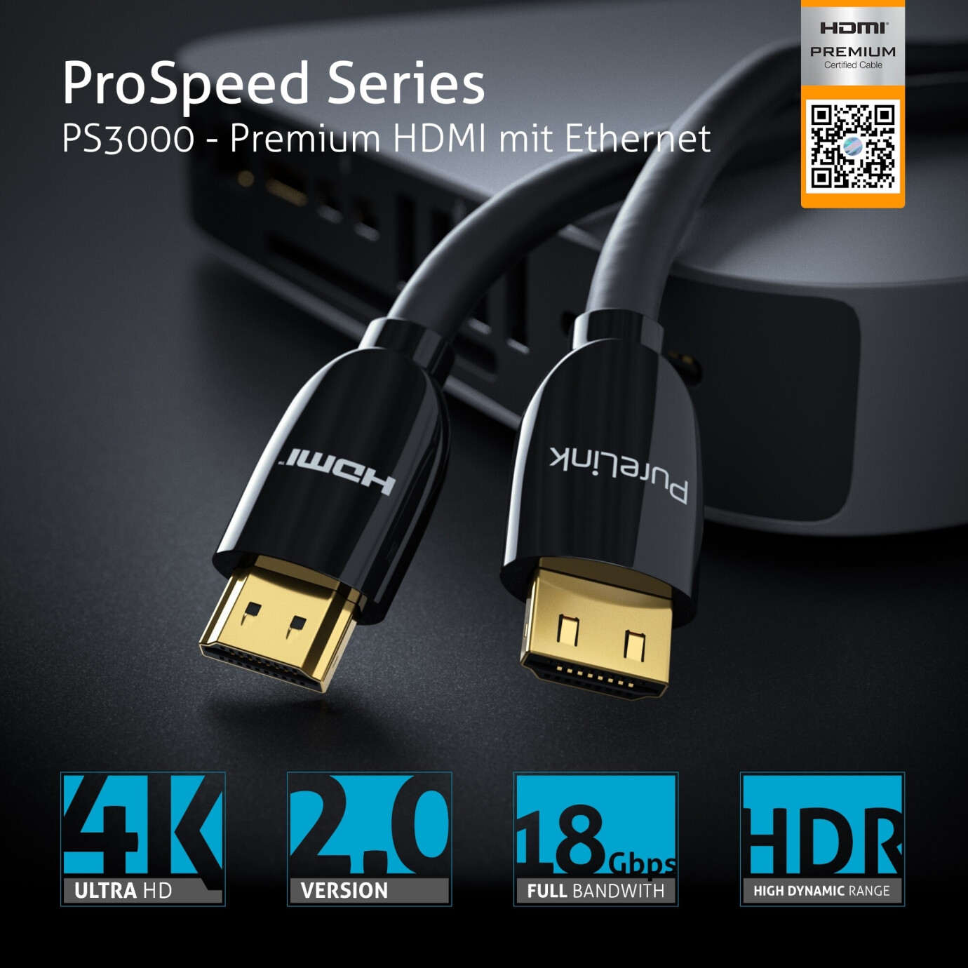 Vorschau: PureLink PS3000 - Premium Highspeed HDMI Kabel mit Ethernet (Zertifiziert) - 1,00m