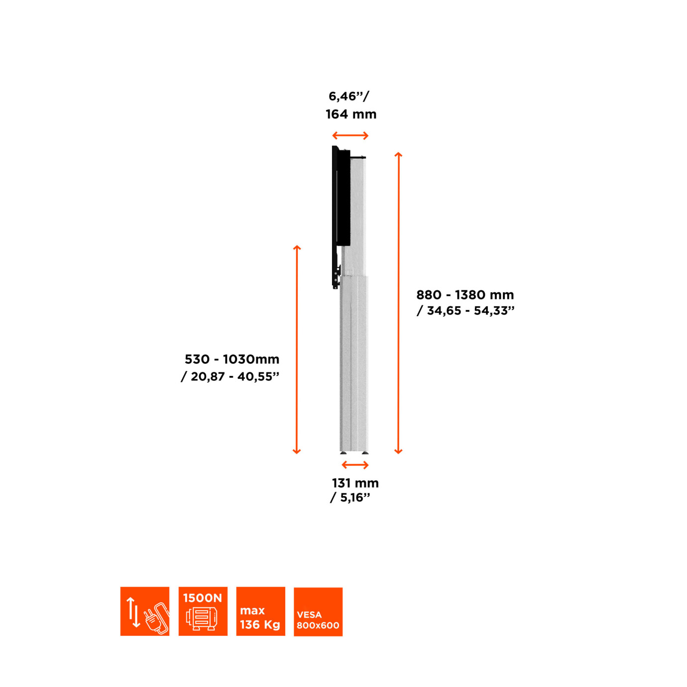 Vorschau: celexon Expert elektrisch höhenverstellbarer Display-Ständer Adjust-4275WS mit Wandbefestigung - 50c