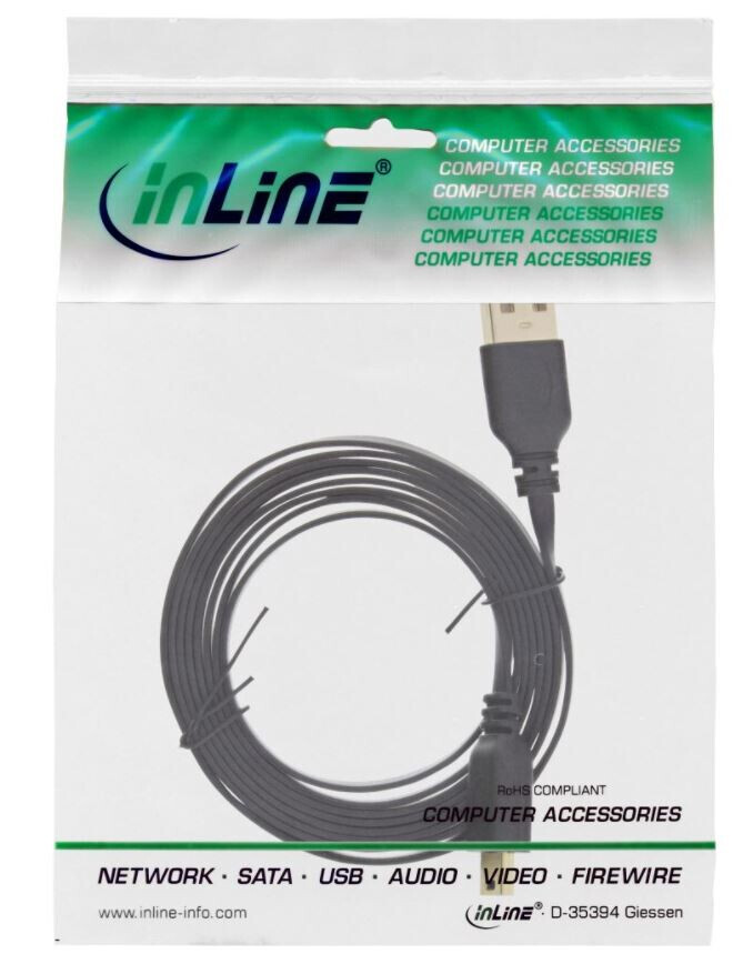 Vorschau: InLine® USB 2.0 Flachkabel, USB A Stecker an Mini-B Stecker (5pol.), schwarz, 5m