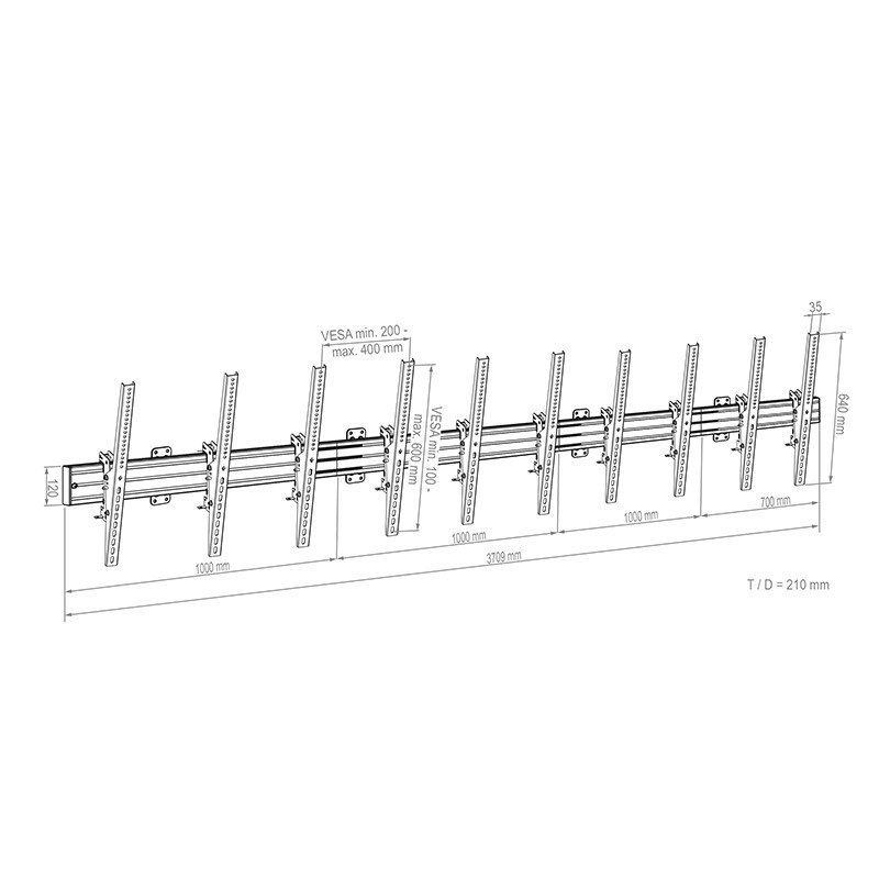 Vorschau: Hagor comPROnents® Menuboard Wandhalterung für 5 Displays 46-65" Portrait|max.VESA 400x600